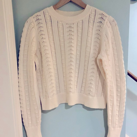 LOFT Bobble Cropped Sweater 100% Cotton Whisper White Sz M - Picture 3 of 4